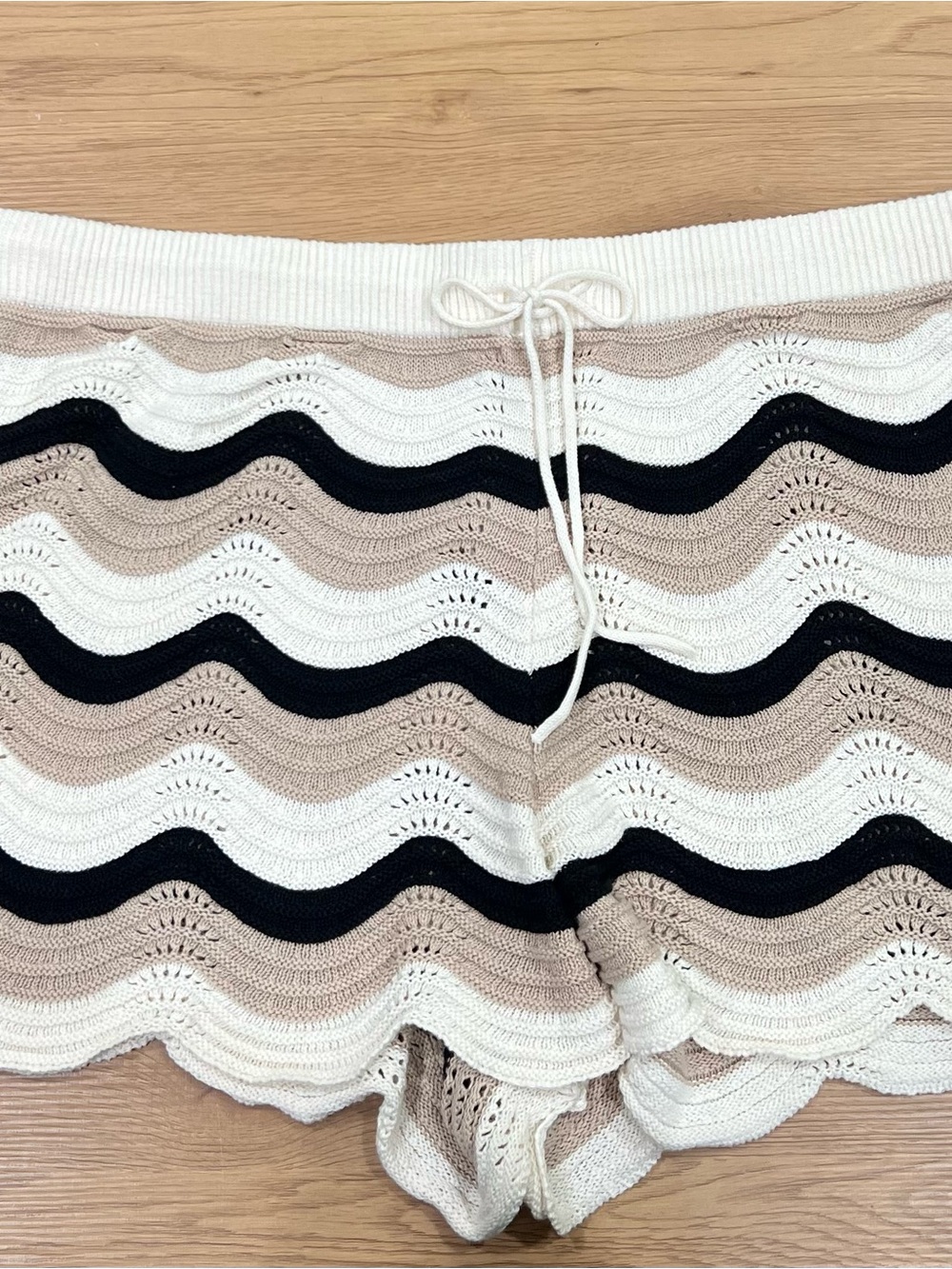 Wavy Stripe Knit Swim Shorts - White, Beige & Black